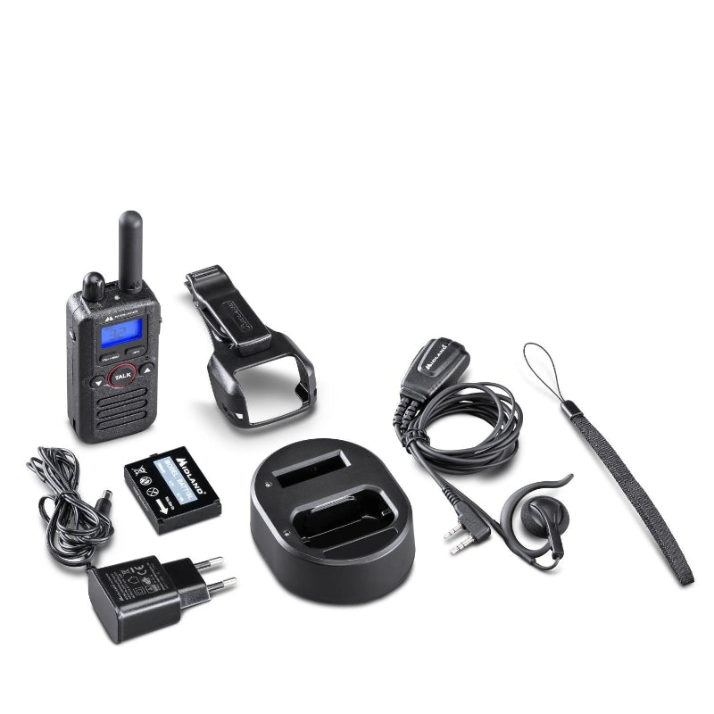 Midland BR180 vergunningsvrije PMR portofoon met meegeleverde accessoires