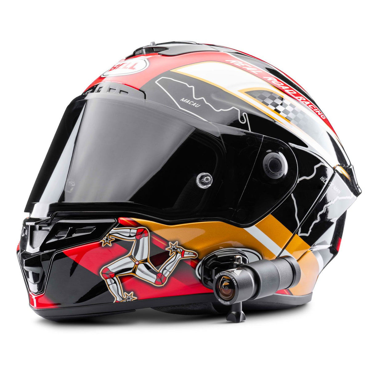 Midland Bike Guardian Pro camera gemonteerd aan een motorhelm