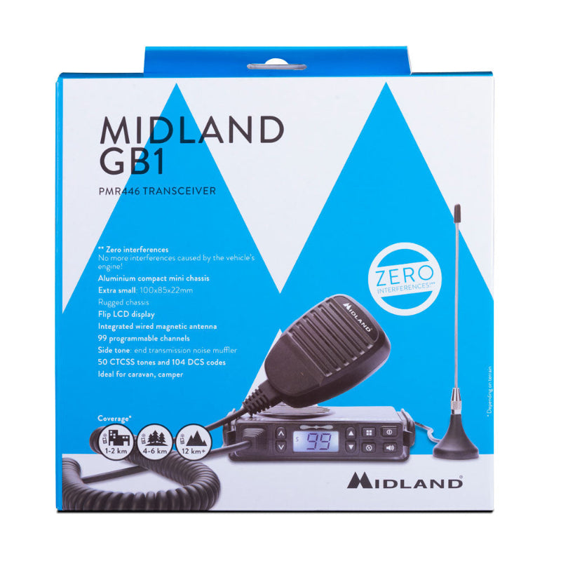 Midland GB1-R mobiele PMR446 mobilofoon met antenne in de originele verpakking