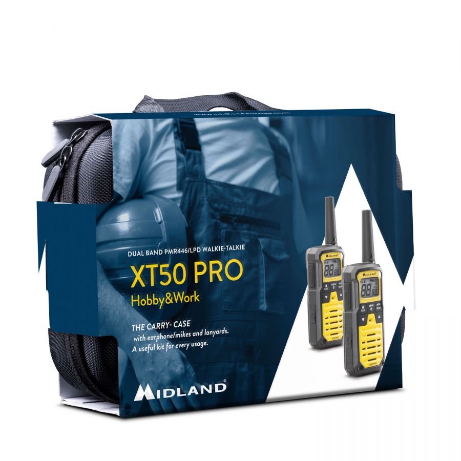 Midland XT50 Pro hobby en werk set van twee PMR446 portofoons in de kleuren zwart met geel