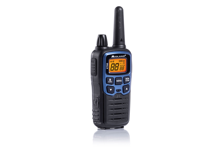 Midland XT60 PMR446 portofoon met groot display, robuuste antenne en aan/uit/volume knop en grote toetsen en display