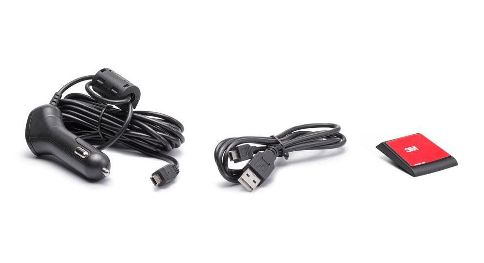 Midland Street Guardian Flat meegeleverde accessoires zoals USB-kabel, zelfklevende plaat en 12/24V voedingskabel