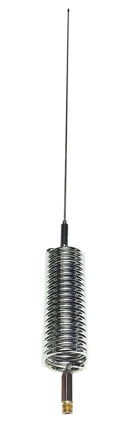 Mini stinger mobiele 27MC antenne met een grote veer onderaan die tegen een stootje kan