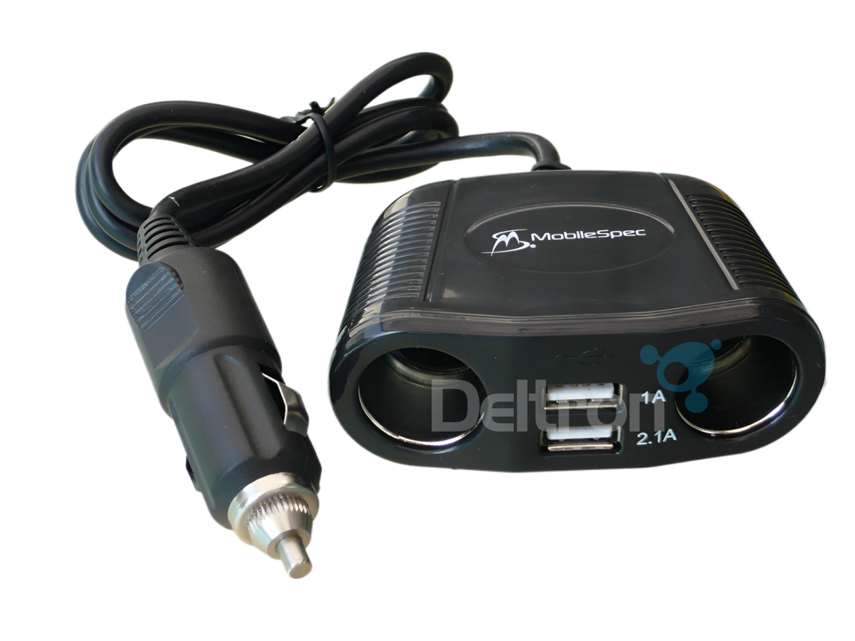 Mobile Spec MS431USB 12V sigaretaansteker hub met twee USB-poorten en twee sigaretaansteker aansluitingen