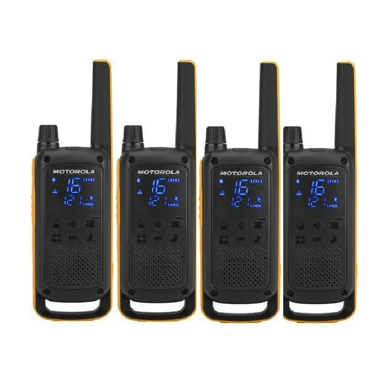 Motorola T82 Extreme portofoons emt blauw verlicht display en behuizing in de kleuren zwart met geel