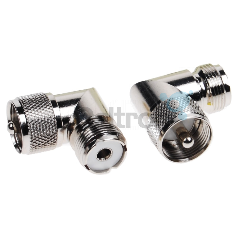 Haakse verloop connector van UHF-Male naar UHF-Female