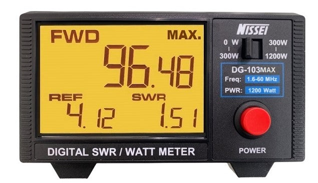 Nissei DG-103-MAX digitale SWR en Watt meter met groot display en eenvoudige bedieningsknoppen