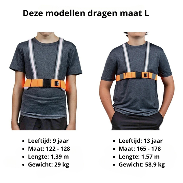 Noxgear Tracer Junior kinderveiligheidsvest met ledverlichting en reflectie, oplaadbaar, maattabel L