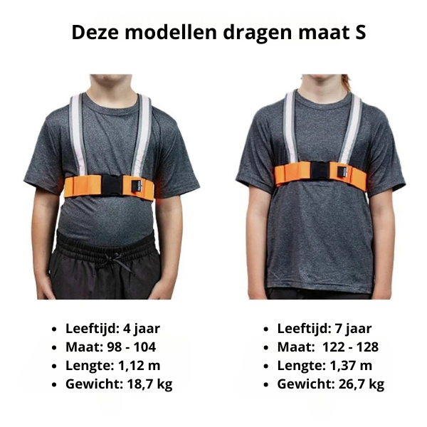 Noxgear Tracer Junior veiligheidsvest met oplaadbare ledverlichting, met maattabel voor kinderen