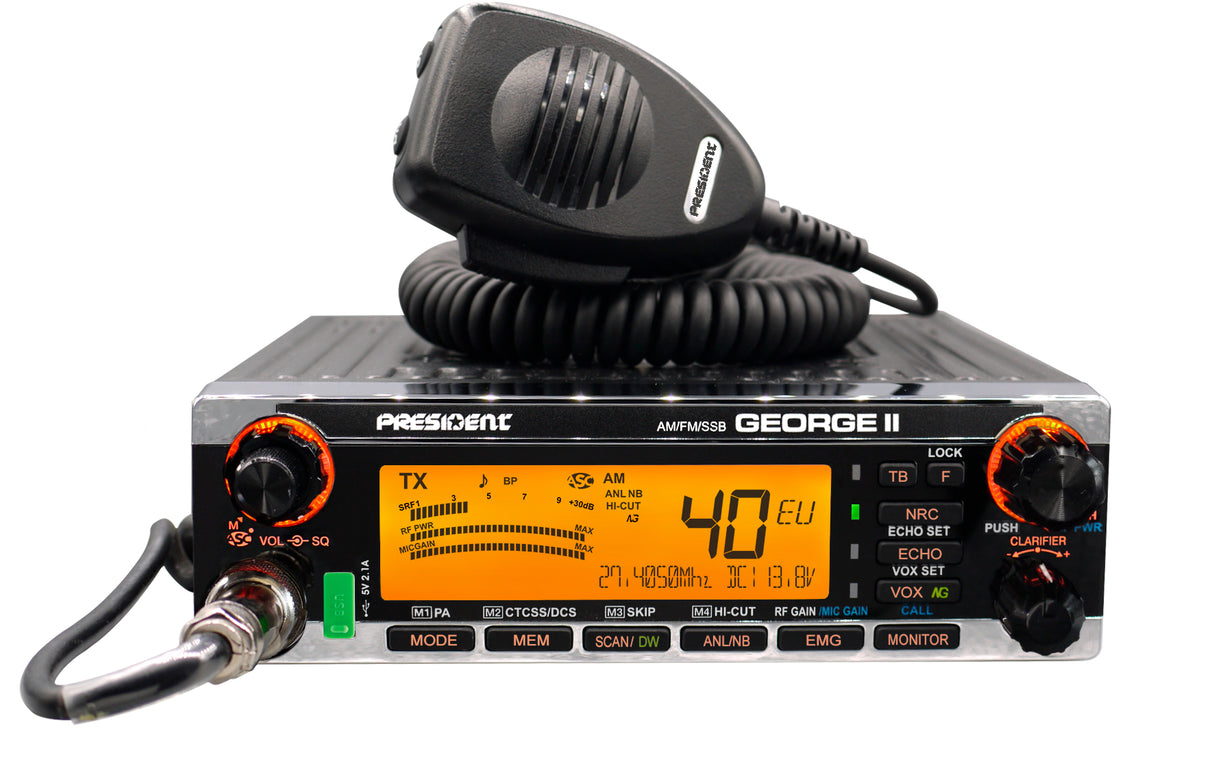 President George II AM/FM SSB 27MHz CB transceiver boordevol functies met oranje display