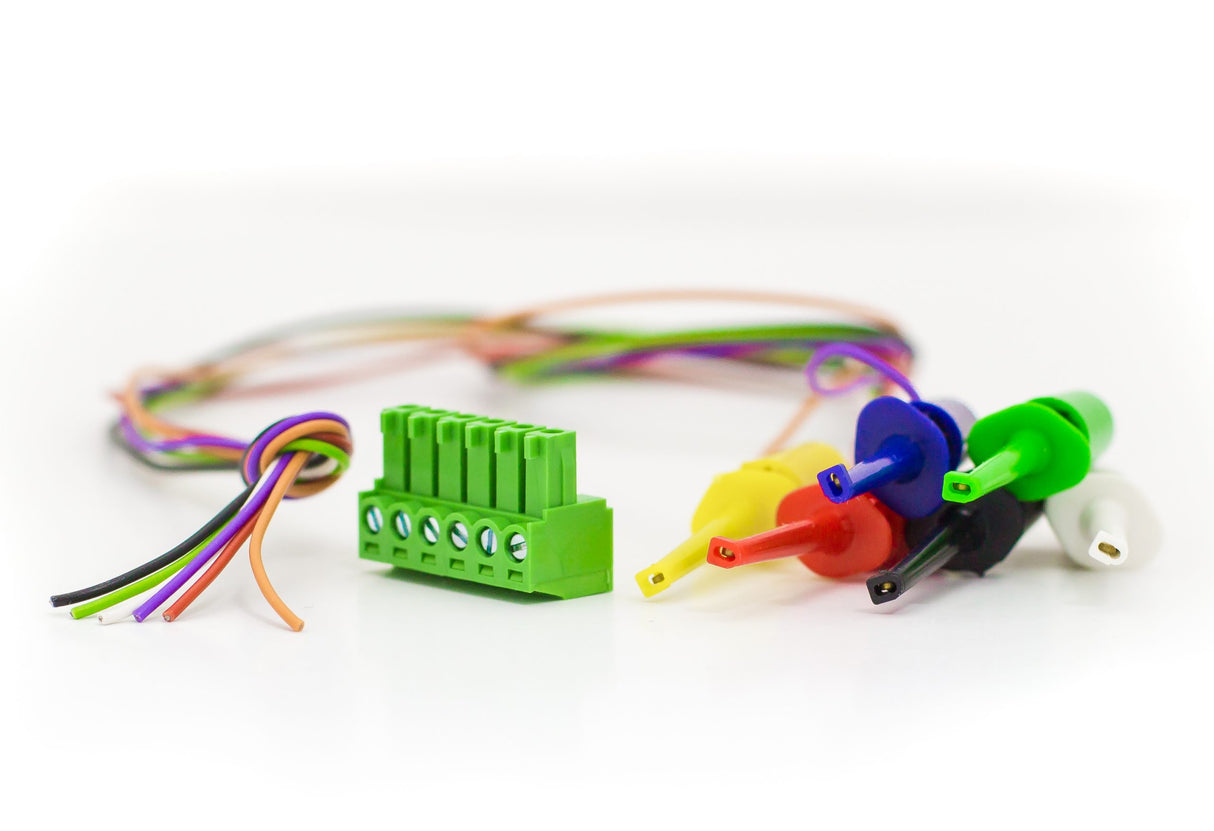 RigExpert REAMP Logger met gekleurde kabels, bevestigingen en houder