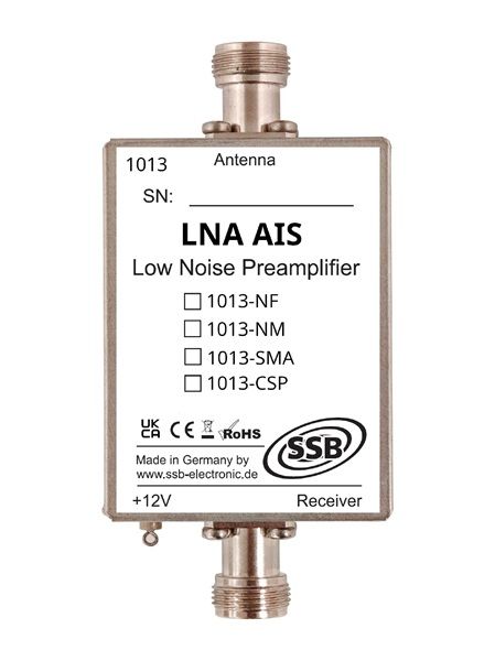 SSB LNA AIS low noise preamplifier, artikelnummer 1013, frequentiebereik 161-163 MHz