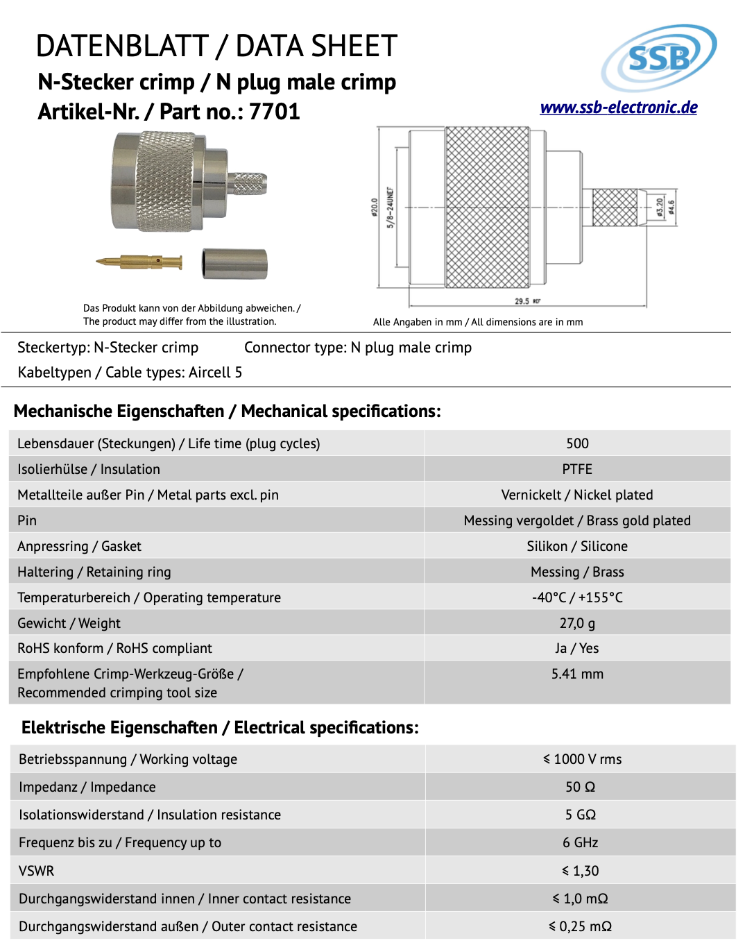 SSB N-Stecker Crimp Aircell-5