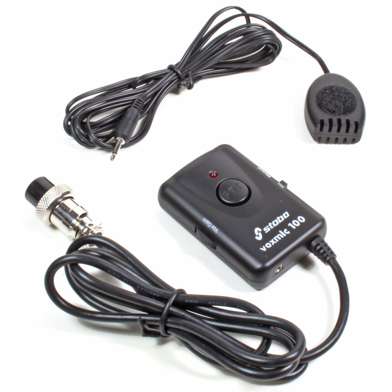 Zijaanzicht Stabo VoxMic 100 handsfree microfoon met up/down knoppen