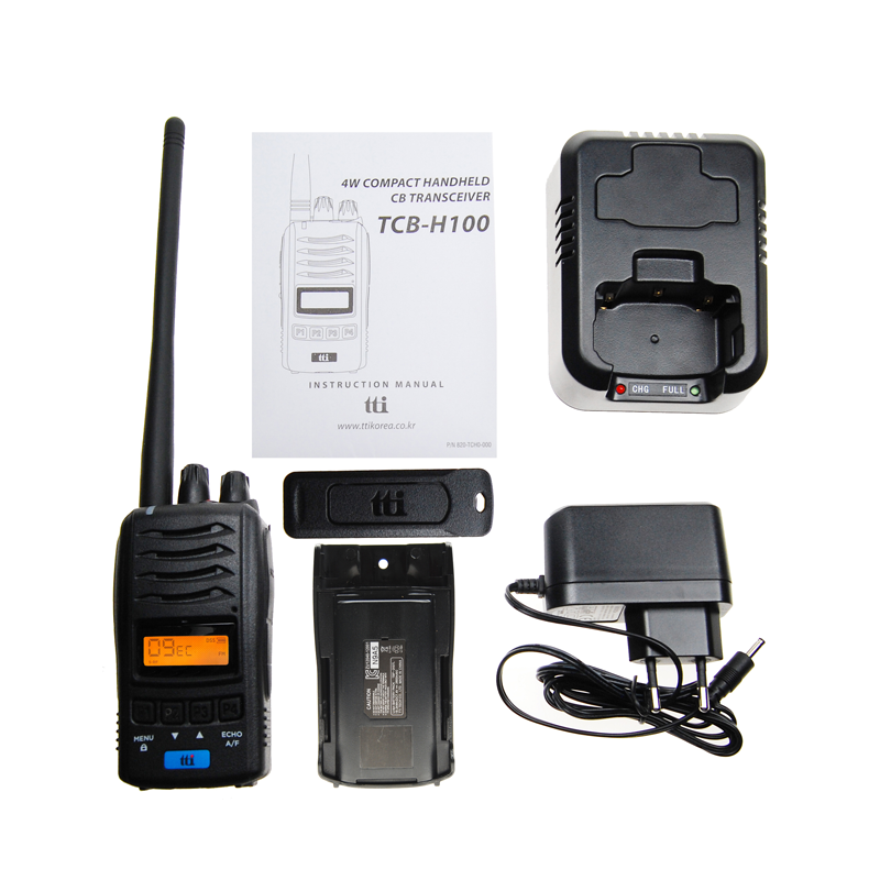 TTi TCB-H100E 27MHz portofoon met meegeleverde accessoires