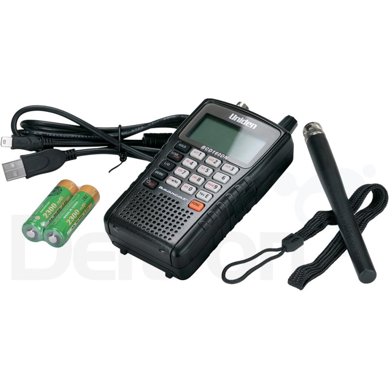 Uniden UBCD-160DN digitale scanner met meegeleverde accessoires