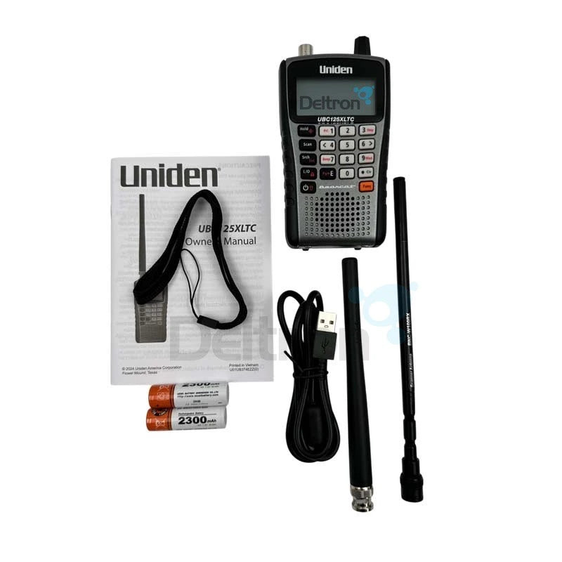 Uniden scannerset bestaande uit een UBC-125XLTC PRG , Comet @100RX BNC telescopische scannerantenne en accessoires