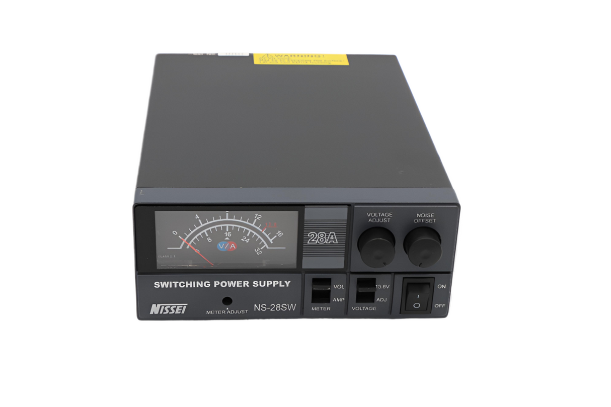 Voorzijde van de Nissei NS-28SW schakelbare voeding met display en bedieningsknoppen