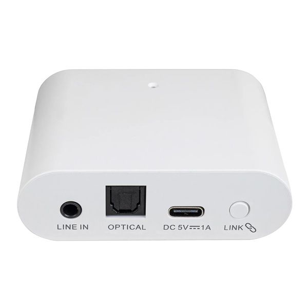 Achterkant Albrecht KLARO TV audio amplifier en Bluetooth speaker met de verschillende aansluitingen