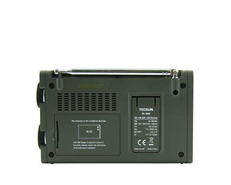 Wereldontvanger Tecsun PL-320 met draagkoord, telescopische antenne en oplaadbare accu
