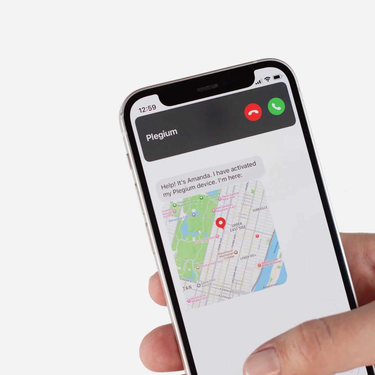 Plegium app op smartphone tijdens alarmering van contactpersonen zoals familie en vrienden