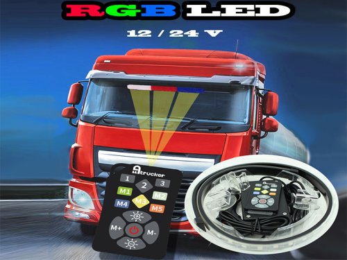 RGB led-strip 12/24V voor auto en vrachtwagen met afstandsbediening. Lengte van de led-strip is 75cm
