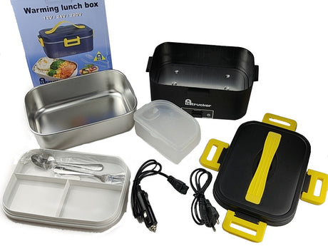 Voedsel verwarmer voor vrachtwagen, auto en thuis met een inhoud van 1,8 liter waarin je verse kant en klaar maaltijden zoals pasta, stampot, stoofpotje of nasi/bami gerechten eenvoudig kunt klaarmaken