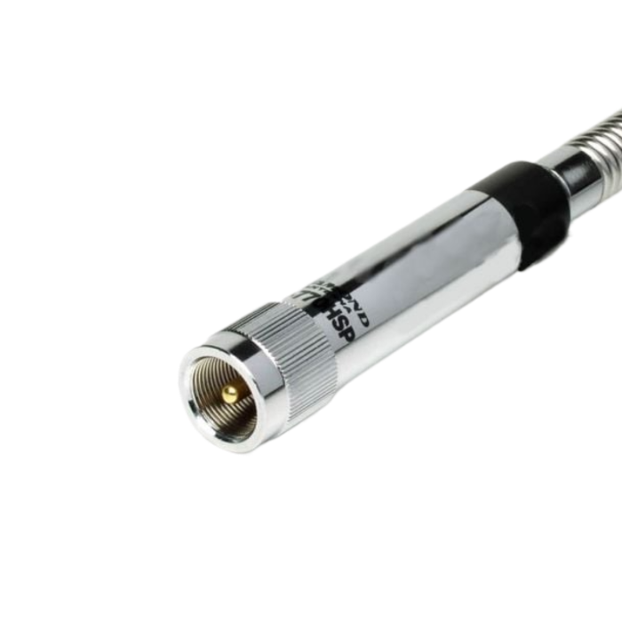 Close up van de UHF-Male (PL) aansluiting op de Diamond NR-770HSP mobiele uhf/vhf antenne