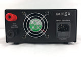 Achterkant van de Alinco DM-30G digitale voeding met anderson pole aansluitingen, ventilator en 230V ingang