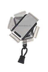 Achterkant van de Gearkeeper RT2-4051 retractor met een roestvrij stalen roterende riemclip