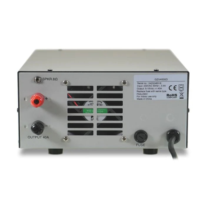 Achterzijde Diamond voeding compacte 40A met ventilator en N-connector voor DC-uitgang