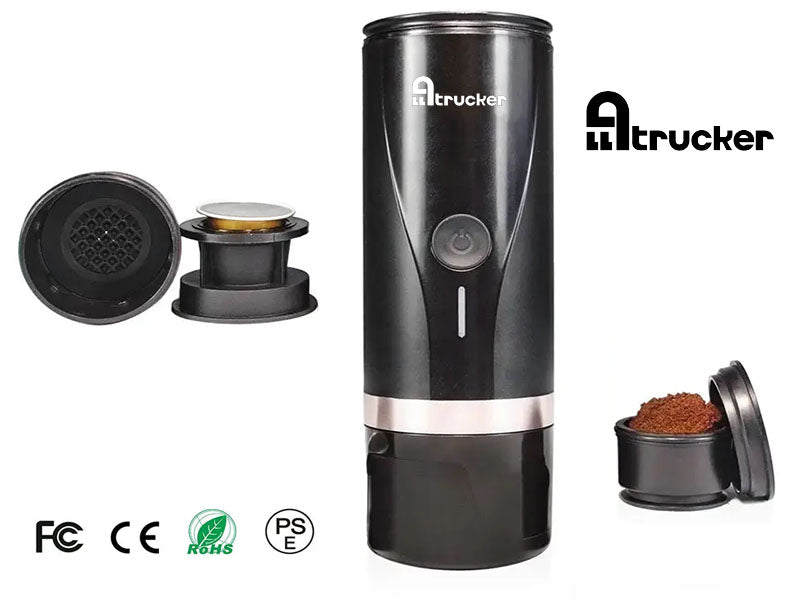 Alltrucker draagbare koffiemachine voor Nespresso, Douwe Egberts, Cafe Royal, Starbucks, Lavazza, L'OR en supermarkt merken koffiecapsules