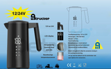 12V en 24V waterkoker met touchbediening, rvs binnenkant en regelbare temperatuur voor onderweg in de auto of vrachtwagen