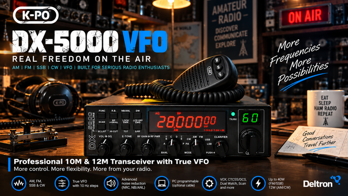 KPO DX5000VFO 10M en 12M transceiver die optioneel ook op de CB band kan worden geprogrammeerd
