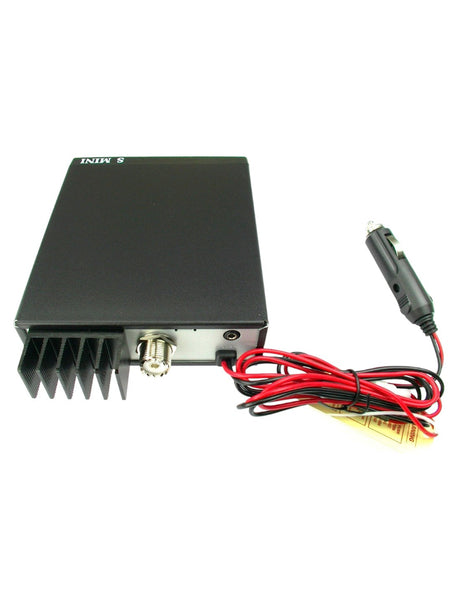 De achterkant van een CRT S-Mini 27MC Bakkie met dual voltage (12/24).