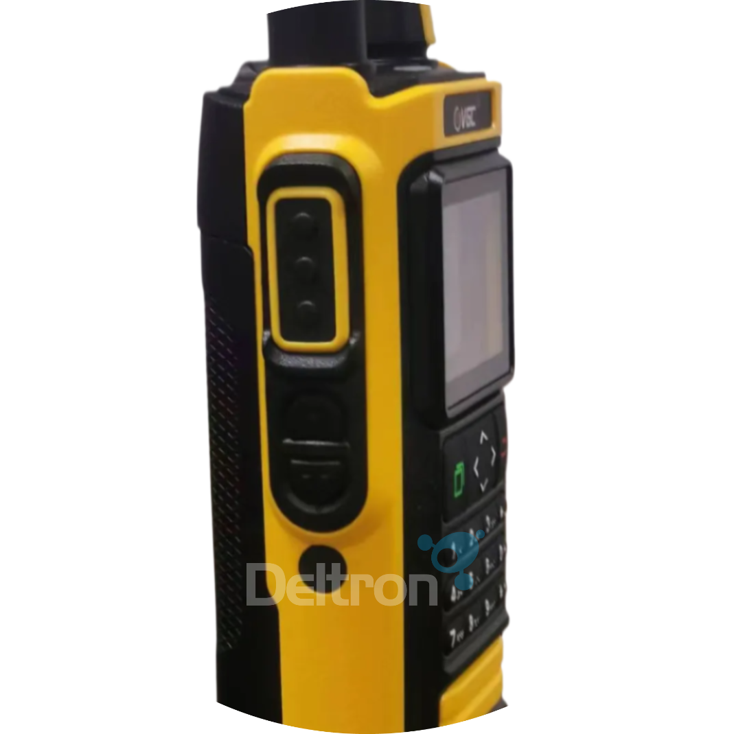 Close-up zijkant van een Vero VGC VR-N76 portofoon in de kleur geel met zwart