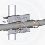 Close-up van de beugel en plaat bevestiging van een Sirio SY-serie antenne