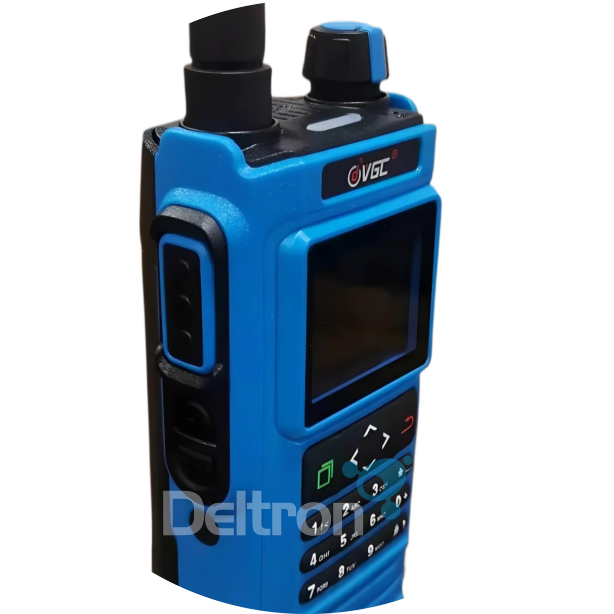 Close-up van een Vero VGC VR-N76 portofoon in de kleur blauw met zwart