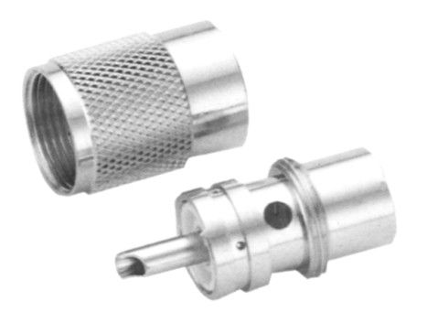 PL-plug ook wel PL259 of UHF-Male genoemd die geschikt is voor RG58 coaxkabel