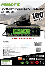 Datasheet TXPR905 President Washtington 100W PEP 12V transceiver voor AM, FM en SSB