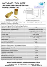 Datasheet van de SSB-7409 SMA-Male crimp voor Ecoflex-5 en H155 coaxkabel