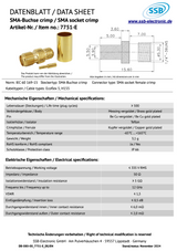 Datasheet SSB 7751E SMA connector voor Ecoflex-5 en H155 coaxkabel