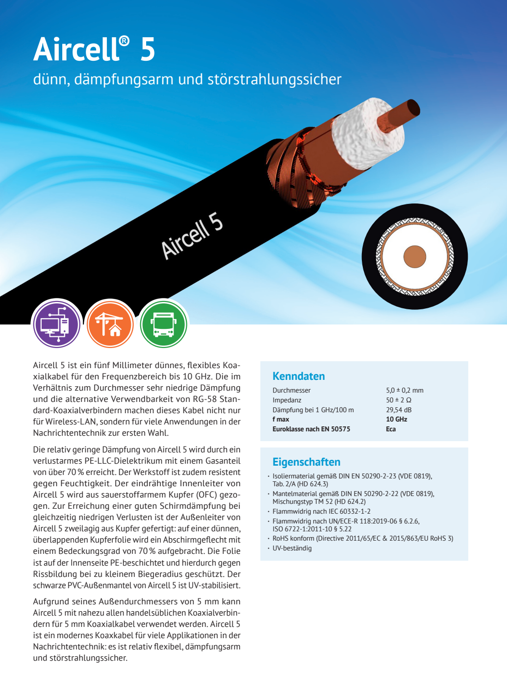 Datasheet van de SSB Aircell-5 coaxkabel