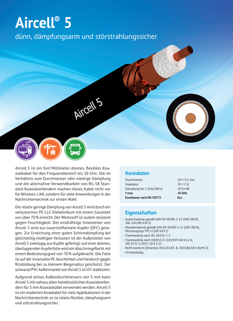 Datasheet van de SSB Aircell-5 coaxkabel