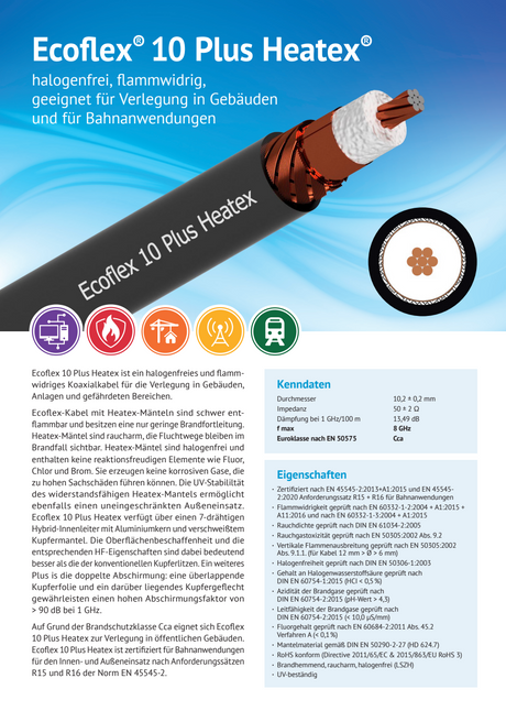 Datasheet Ecoflex-10 Plus Heatex coaxkabel van het Duitse merk SSB