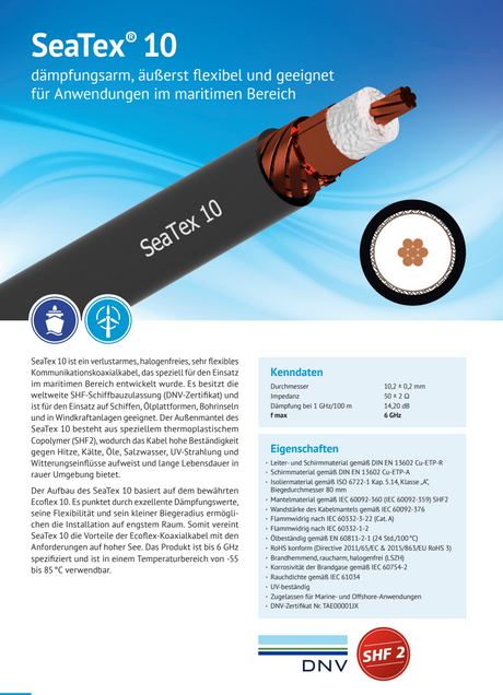 Datasheet van de SeaTex-10 coaxkabel van het Duitse merk SSB