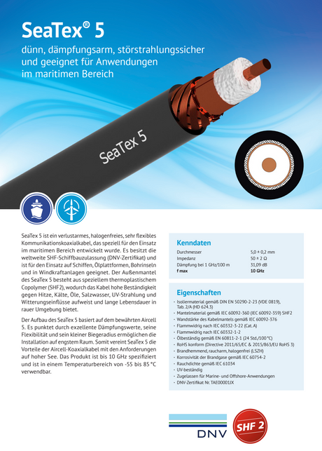 Datasheet van de Seatex-5 coaxkabel van het merk SSB