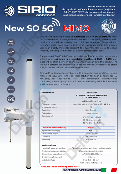 Sirio SO 5G MiMo 8 dBi FT-7 RG58