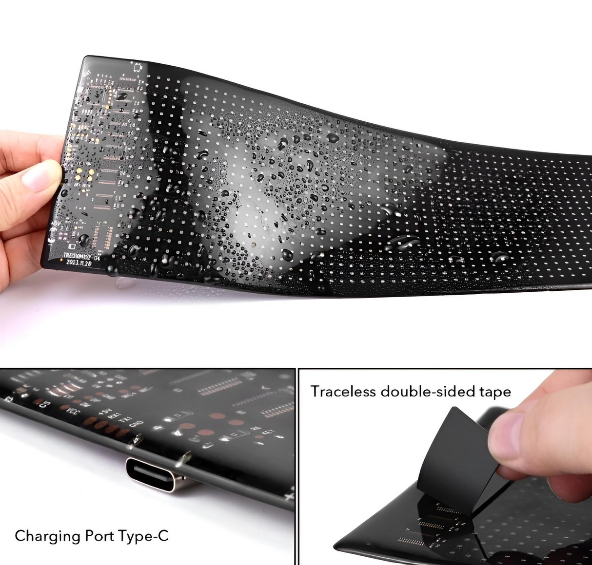 RGB LED devileyes detail van de flexibele led-mat met een afmetingen van 60 x 12 cm en een dikte van 2 mm