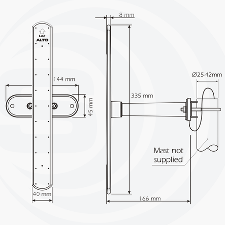 Details afmetingen van de Sirio HGO-433-868 antenne voor Lora systemen en ISM433